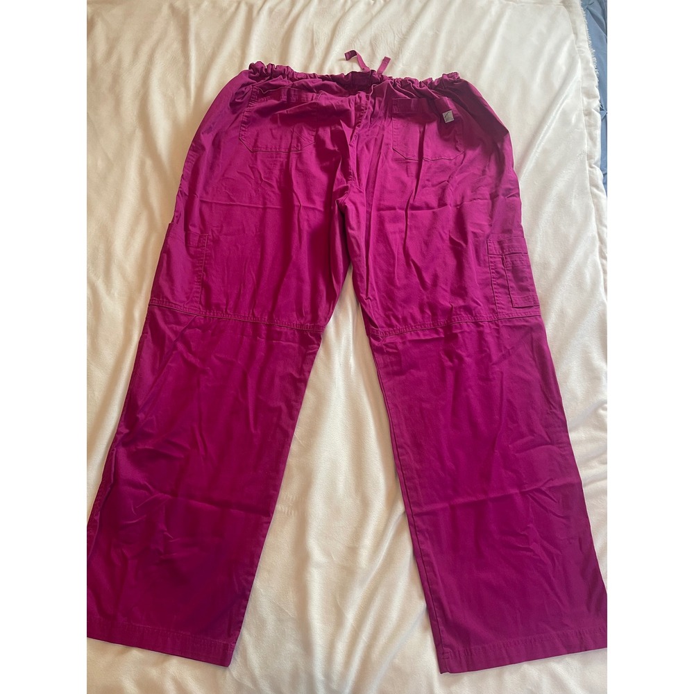 Butter-Soft Stretch Womens 2X Magenta Pink Cargo Scrub Pants Drawstring - Picture 8 of 12